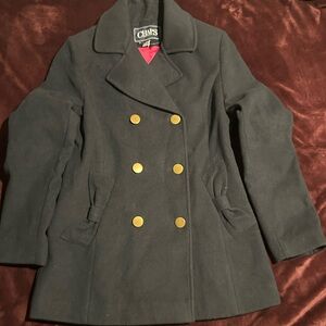 Chaps Women's Charcoal Peacoat with Gold Buttons